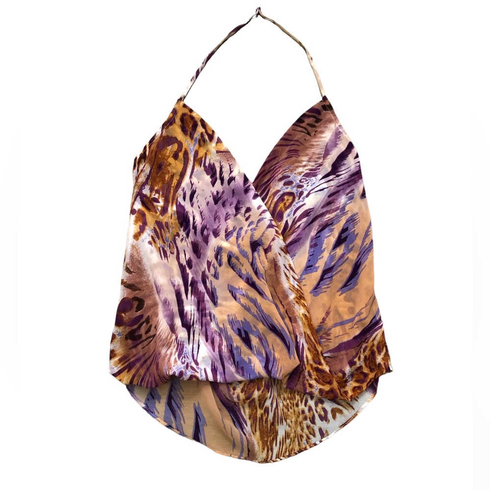 Purple & Orange Printed Halter Top- Size Large